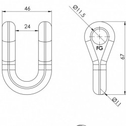 Manille droite 701 -11M, Ø11,5 écart. 46mm plan