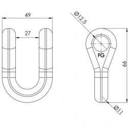 Manille droite 702 - 11M Ø12,5 plan