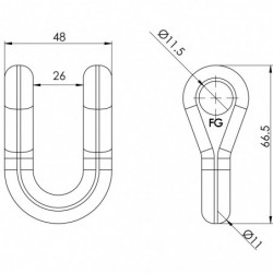 Manille droite - 11M, écart 48mm plan